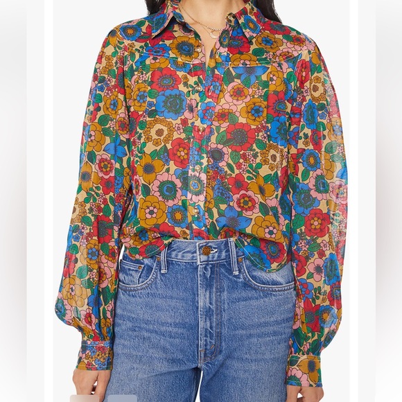 MOTHER NWT The Rhapsody Exes Boho Button-Down Floral 100% Cotton Blouse XL
